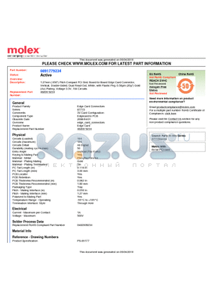 89177-9234 datasheet - 1.27mm (.050) Pitch Compact PCI Slot, Board-to-Board Edge Card Connector, Vertical, Double-Sided, Dual Read-Out, White, with Plastic Peg