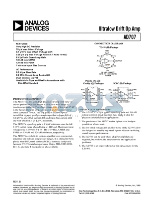AD707KR-REEL7 datasheet - Ultralow Drift Op Amp