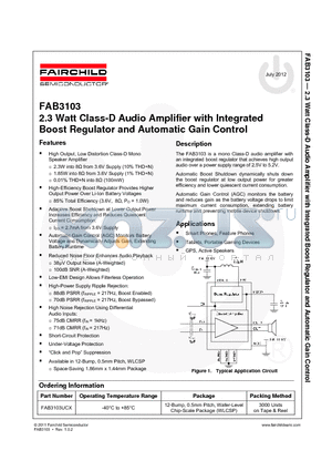 FAB3103 datasheet - 2.3 Watt Class-D Audio Amplifier with Integrated Boost Regulator and Automatic Gain Control