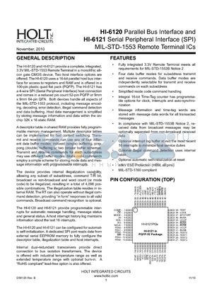 HI-6120PQTF datasheet - MIL-STD-1553 Remote Terminal ICs