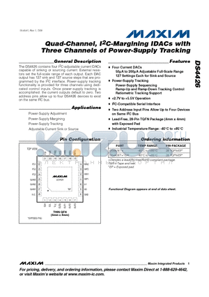 DS4426T+ datasheet - Quad-Channel, I2C-Margining IDACs with Three Channels of Power-Supply Tracking