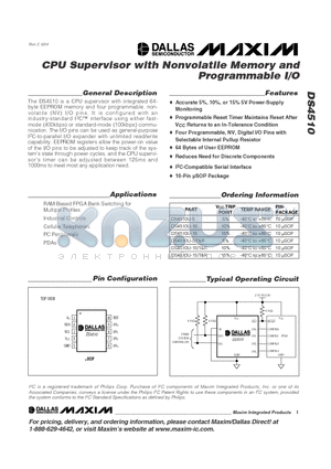 DS4510U-10 datasheet - CPU Supervisor with Nonvolatile Memory and Programmable I/O