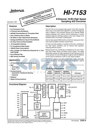 HI-7153 datasheet - 8-Channel, 10-Bit High Speed Sampling A/D Converter