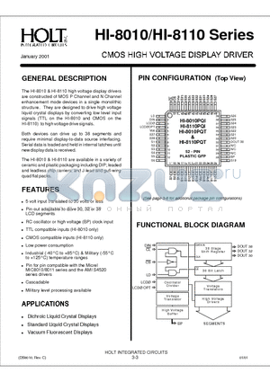 HI-8010PQI datasheet - CMOS HIGH VOLTAGE DISPLAY DRIVER