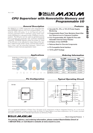 DS4510U-15 datasheet - CPU Supervisor with Nonvolatile Memory and Programmable I/O