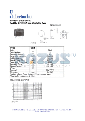 GT-0905A datasheet - Non-Washable Type