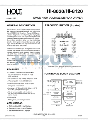 HI-8020 datasheet - CMOS HIGH VOLTAGE DISPLAY DRIVER