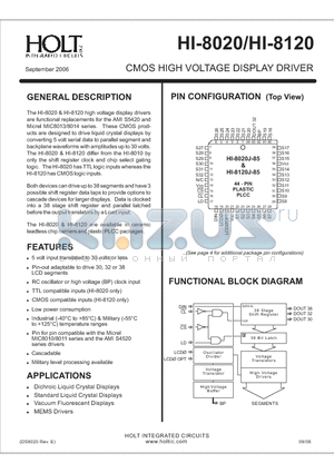 HI-8020J-85 datasheet - CMOS HIGH VOLTAGE DISPLAY DRIVER