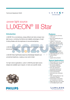 DS46 datasheet - power light source LUXEON^ III Star