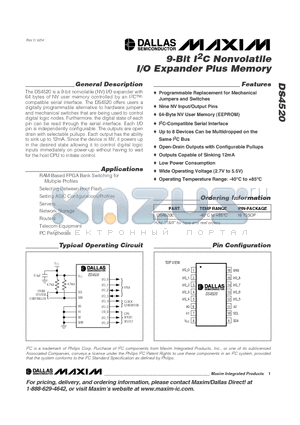 DS4520E datasheet - 9-Bit I2C Nonvolatile I/O Expander Plus Memory