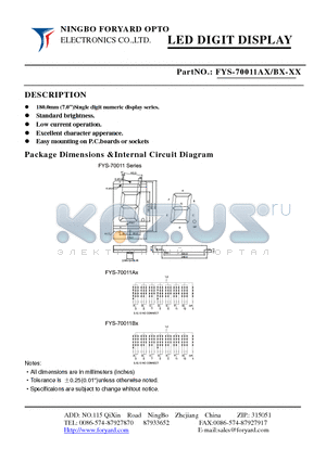 FYS-70011AX-3 datasheet - LED DIGIT DISPLAY