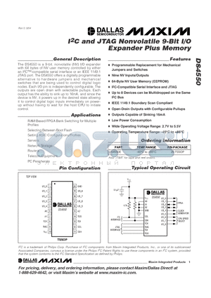 DS4550E datasheet - I2C and JTAG Nonvolatile 9-Bit I/O Expander Plus Memory