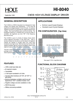 HI-8040Q datasheet - CMOS HIGH VOLTAGE DISPLAY DRIVER