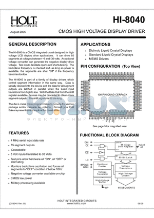 HI-8040Q datasheet - CMOS HIGH VOLTAGE DISPLAY DRIVER