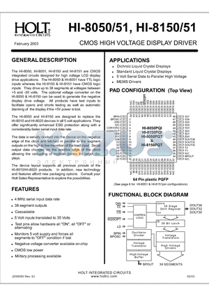 HI-8050PQI datasheet - CMOS HIGH VOLTAGE DISPLAY DRIVER