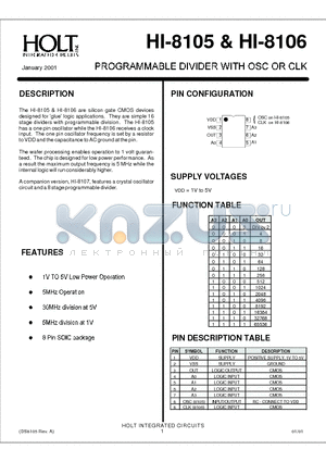 HI-8105 datasheet - PROGRAMMABLE DIVIDER WITH OSC OR CLK