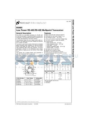 DS485TM datasheet - Low Power RS-485/RS-422 Multipoint Transceiver