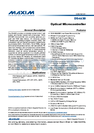 DS4830 datasheet - Optical Microcontroller 16-Bit MAXQ20 Low-Power Microcontroller