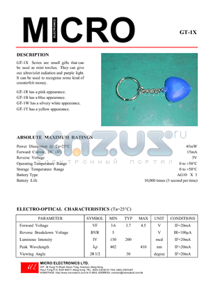 GT-1Y datasheet - GT-1X Series are small gifts that can be used as mini torches