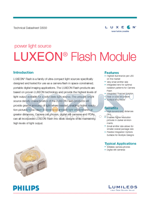 DS50 datasheet - power light source LUXEON^ Flash Module