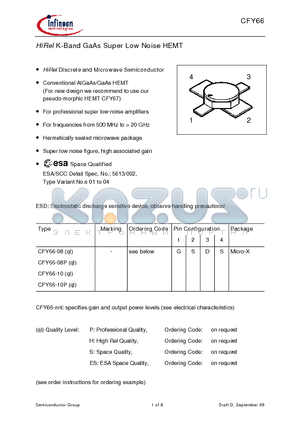 CFY66 datasheet - HiRel K-Band GaAs Super Low Noise HEMT