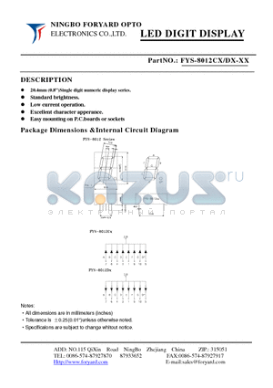 FYS-8012 datasheet - LED DIGIT DISPLAY