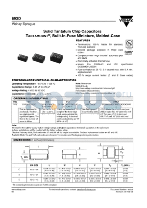 893D106X9010B8T datasheet - Solid Tantalum Chip Capacitors TANTAMOUNT^, Built-In-Fuse Miniature, Molded-Case