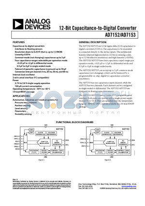 AD7153BRMZ-REEL datasheet - 12-Bit Capacitance-to-Digital Converter