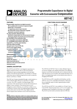 AD7142 datasheet - Programmable Capacitance-to-Digital Converter with Environmental Compensation