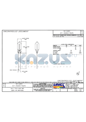 GT-NG6H1925 datasheet - 6mm x 9mm NEON LAMP, GREEN, HIGH BRIGHTNESS