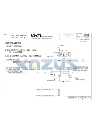 34051 datasheet - INDUCTOR, 1500 lH, 0.62 ADC, BUCK