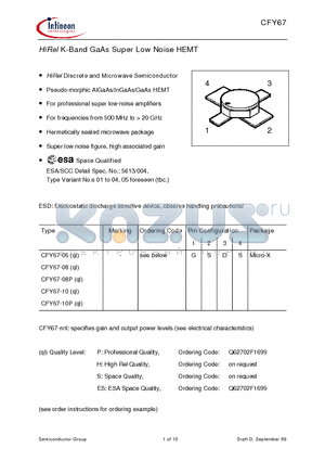 CFY67-06 datasheet - HiRel K-Band GaAs Super Low Noise HEMT