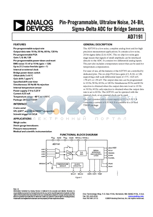 AD7191 datasheet - Pin-Programmable, Ultralow Noise, 24-Bit, Sigma-Delta ADC for Bridge Sensors