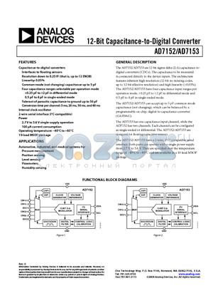 AD7152BRMZ-REEL datasheet - 12-Bit Capacitance-to-Digital Converter