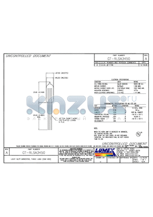 GT-RLSA3450 datasheet - LIGHT DUTY ARRESTOR, THREE LEAD (450 VDC)