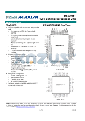 DS5001FP datasheet - 128k Soft Microprocessor Chip
