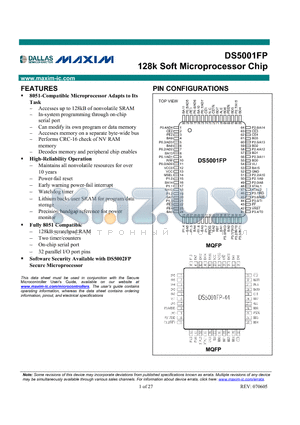 DS5001FP-16N datasheet - 128k Soft Microprocessor Chip