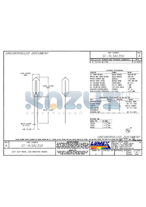 GT-RLSAE350 datasheet - LIGHT DUTY RADIAL LEAD ARRESTOR 350VDC