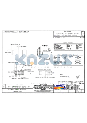 GT-SMD181215012-TR datasheet - 3.2 x 4.5mm SURFACE MOUNT SURGE, ARRESTOR, 150V