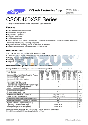 CSOD4004 datasheet - 1.0Amp. Surface Mount Glass Passivated Type Rectifiers