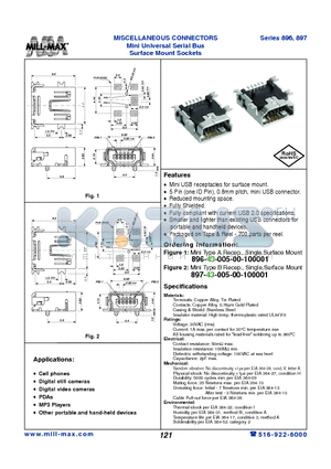 896 datasheet - MISCELLANEOUS CONNECTORS Mini Universal Serial Bus Surface Mount Sockets