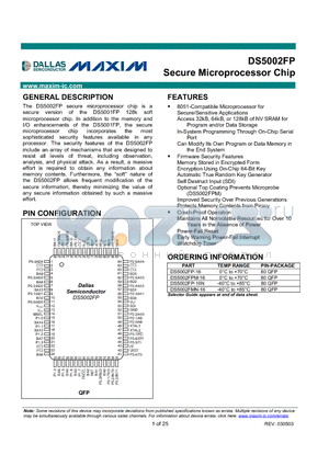 DS5002FP datasheet - Secure Microprocessor Chip