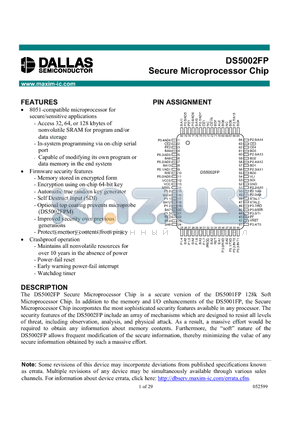 DS5002FP-16 datasheet - Secure Microprocessor Chip