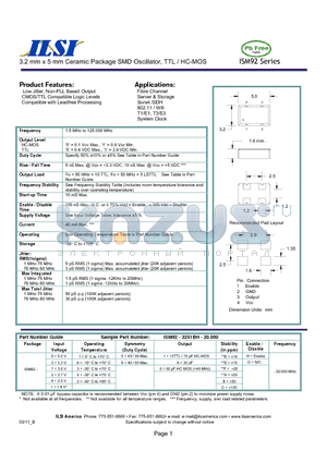 ISM92-1256EH-20.000 datasheet - 3.2 mm x 5 mm Ceramic Package SMD Oscillator, TTL / HC-MOS