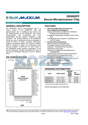DS5002FP datasheet - Secure Microprocessor Chip