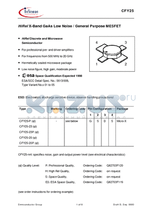 CFY25-20 datasheet - HiRel X-Band GaAs Low Noise / General Purpose MESFET