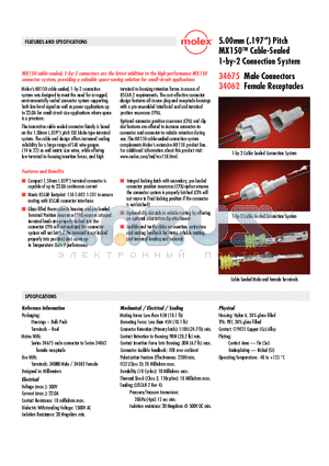 34062-0023 datasheet - MX150TM Cable-Sealed 1-by-2 Connection System