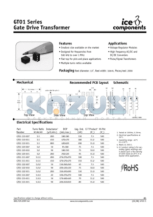 GT01 datasheet - Gate Drive Transformer