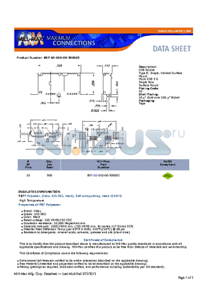 897-10-010-00 datasheet - USB Socket Type B; Single; Vertical Surface Mount Micro USB 3.0 Single Row Surface Mount