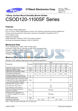 CSOD120-1100SF datasheet - 1.0Amp. Surface Mount Schottky Barrier Diodes